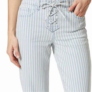 FRAYED High Rise Straight Crop Jeans Size 14 (32) Criss Cross Lace Up